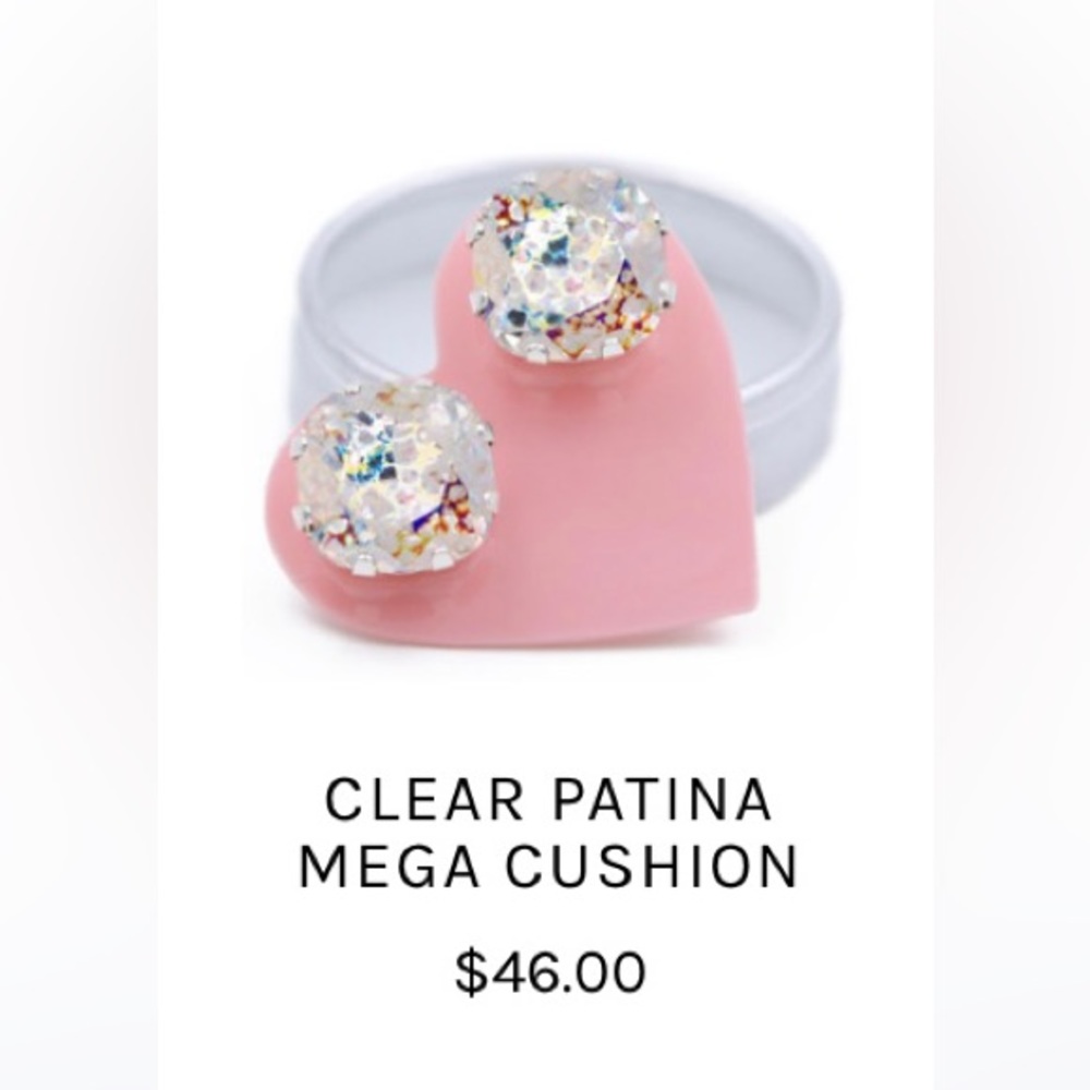 JoJo Loves You - Clear Patina Mega Cushion Stud Earrings Aurora Borealis - Picture 6 of 6